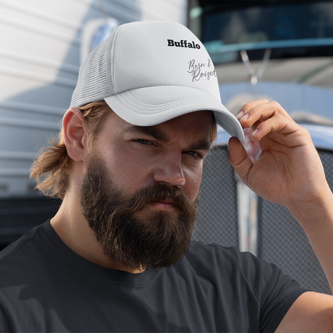 White Born &amp; Raised Trucker Hat - Customizable