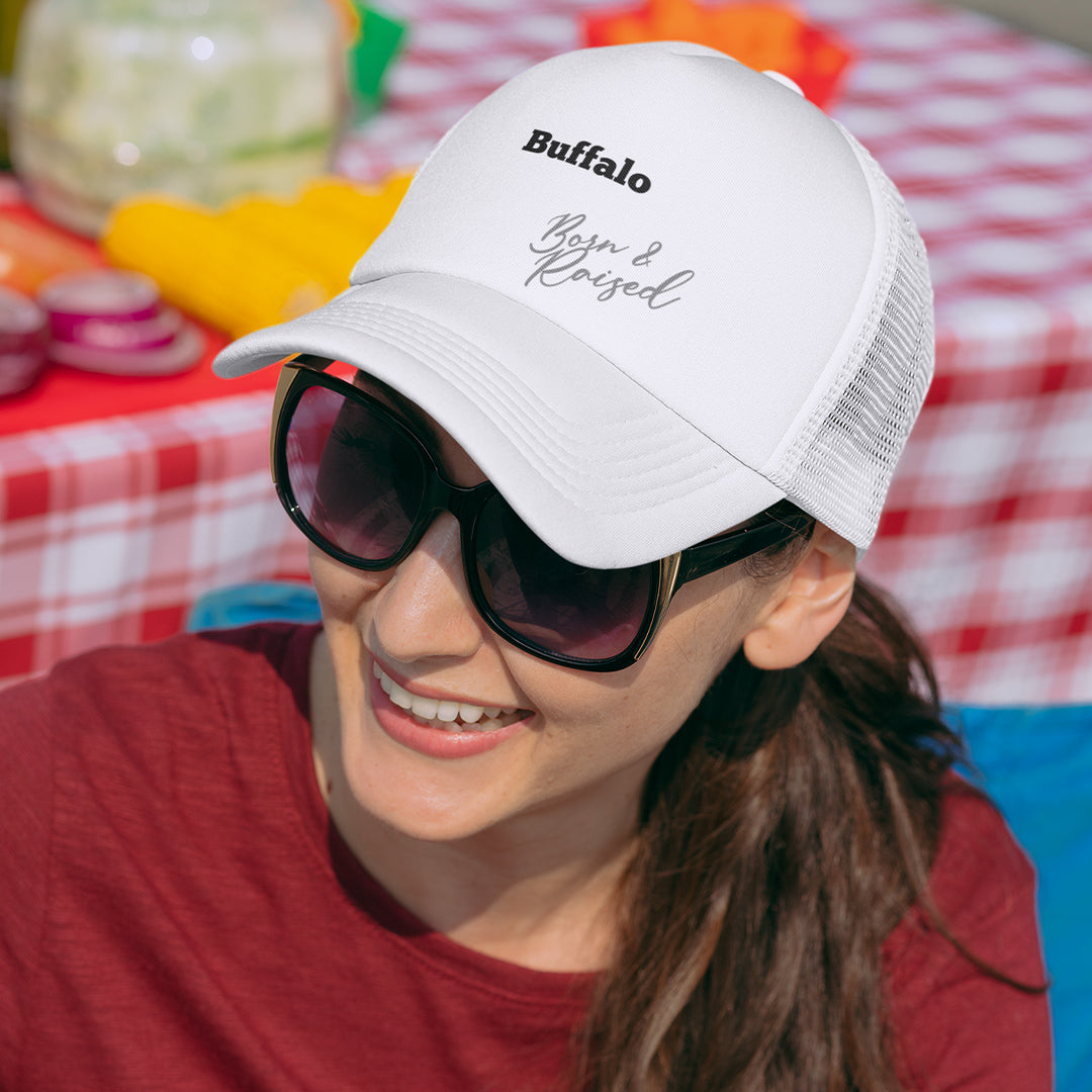 White Born &amp; Raised Trucker Hat - Customizable