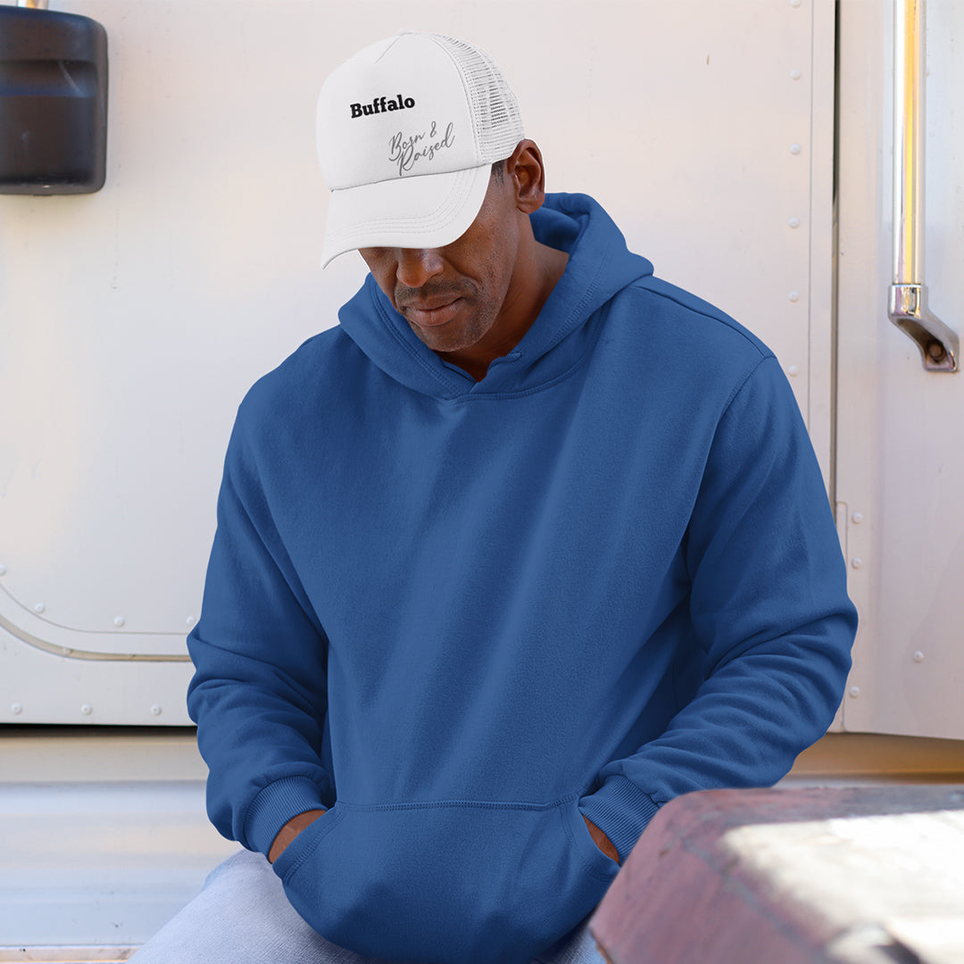 White Born &amp; Raised Trucker Hat - Customizable