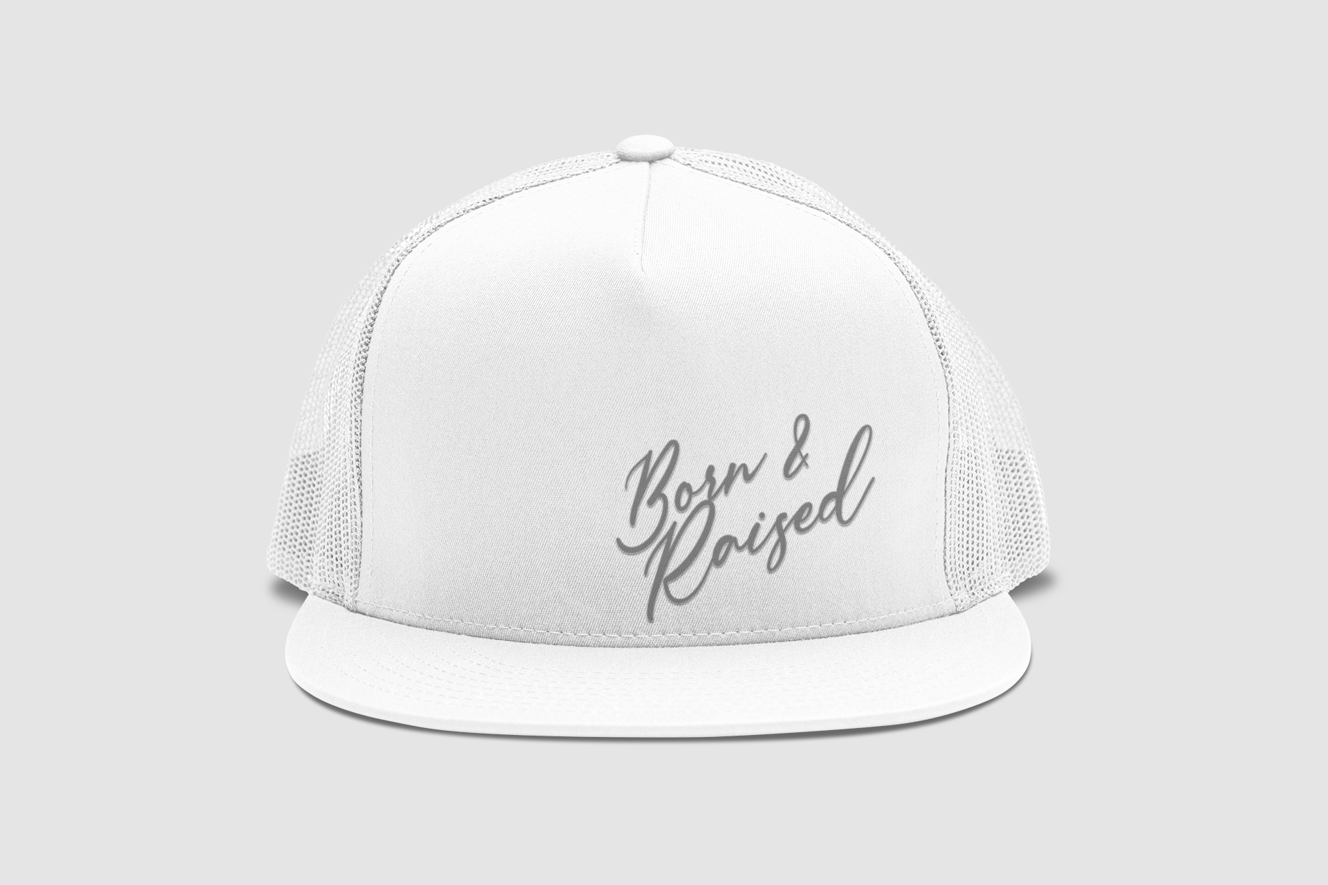 White Born &amp; Raised Trucker Hat - Customizable