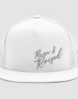 White Born & Raised Trucker Hat - Customizable